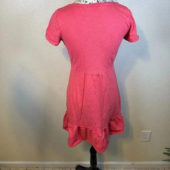 Boden Short Sleeve V-Neck Ruffle Hem Coral Gold Swiss Dot Knit Dress Size 4P - Picture 5 of 8